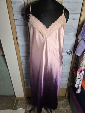 INC International Concepts Ombre Satin Lace-Trim Slip Dress - Pink & Purple